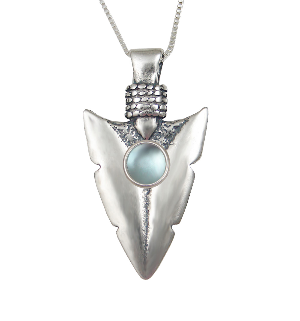 Sterling Silver Arrowhead of the Ancients Pendant With Blue Topaz